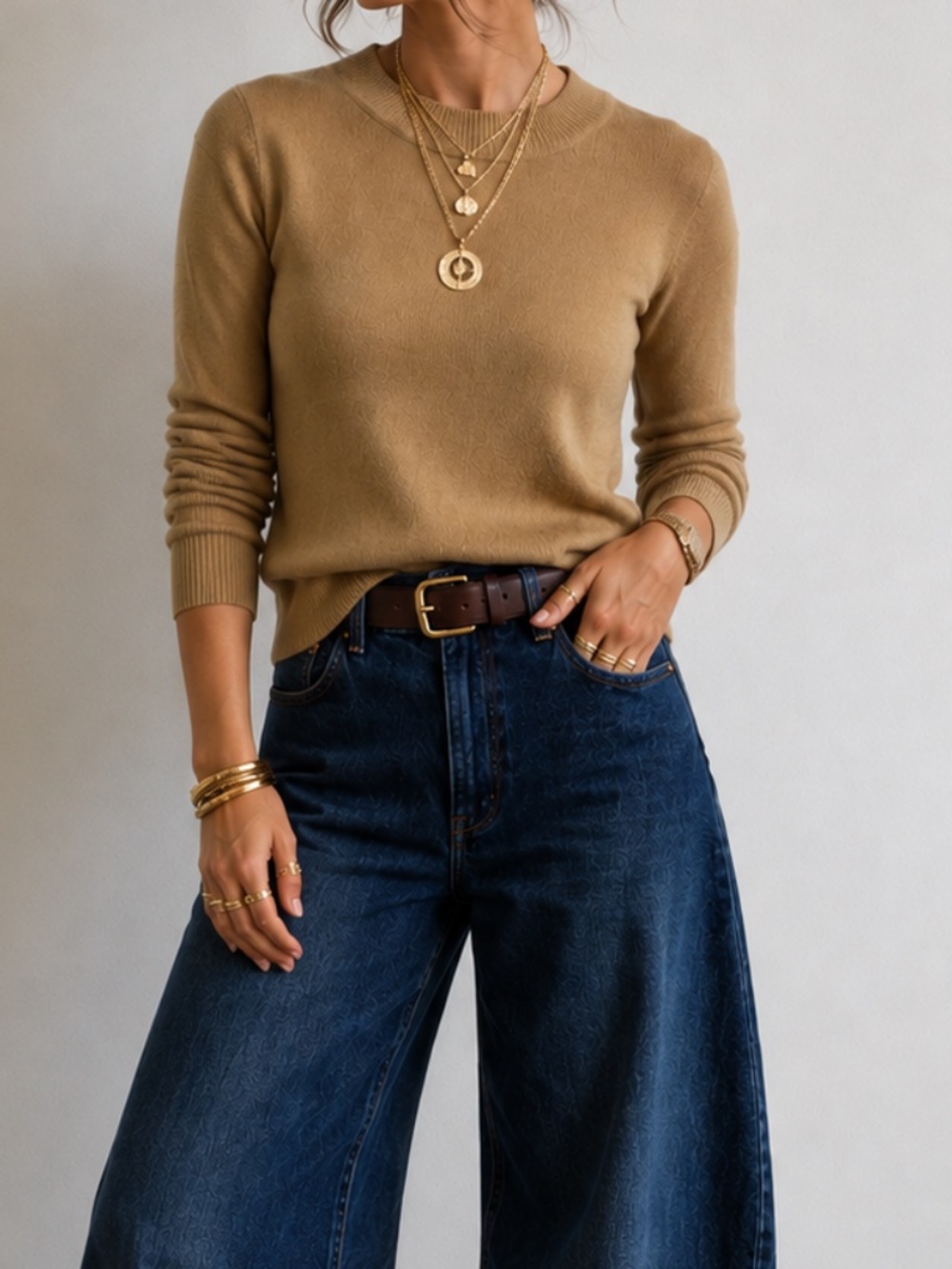 Sag Harbor Womens Large Mock Neck Sweater Camel Fine Gauge Long Sleeve Vintage